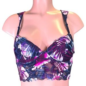 Victoria's‎ Secret PINK Lace Longline Strappy Push-Up XS  - Dark Floral Ruffle